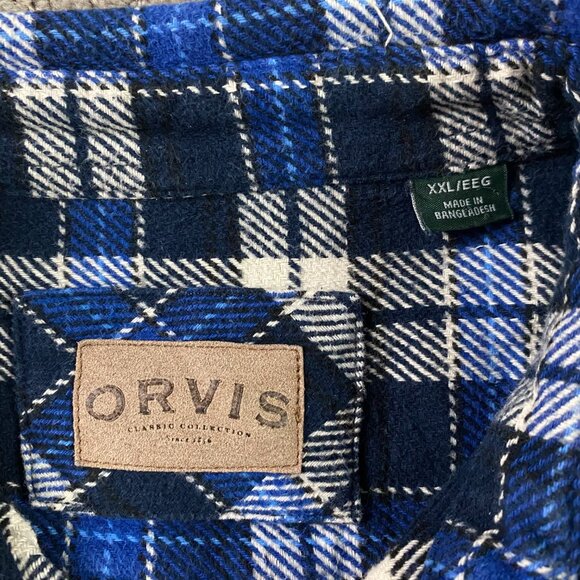 Orvis Flannel Shirt Jacket Shacket Men's XXL Blue Cotton Blue Plaid Check - Picture 5 of 11